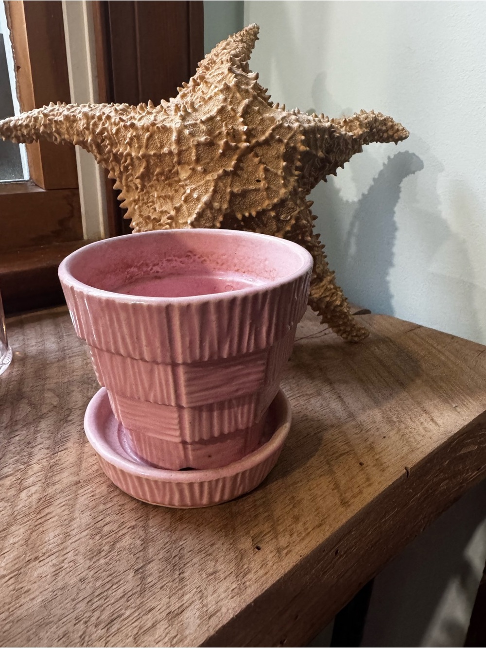 Mccoy Pink Glazed Ceramic Planter with Saucer
